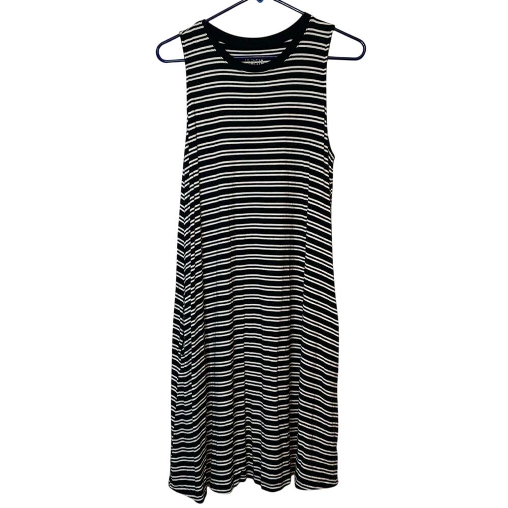 Time and Tru Black White Striped Swing Dress Sleeveless Tank Dress Large